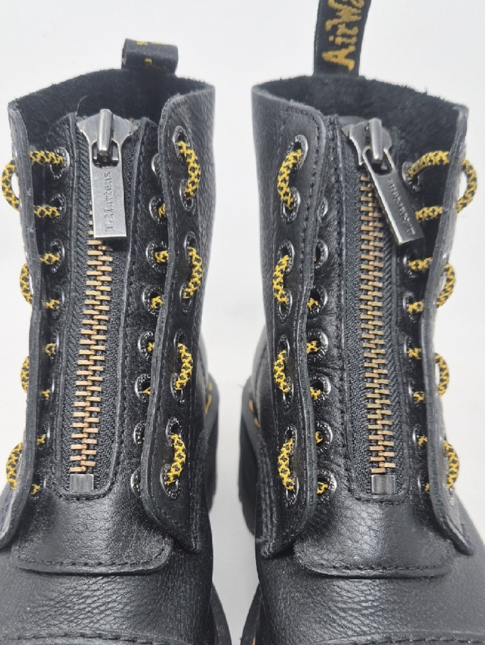 Dr. Martens Black Platform Zip-Up Boots with Yellow Stitching - Picture 7 of 12